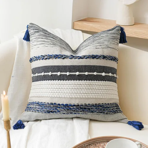Miniatura 9 de BlissBlush Funda de almohada bohemia gris de 22 x 22 pulgadas, almohada decorativa gris para sofá, funda de almohada cuadrada tejida con textura