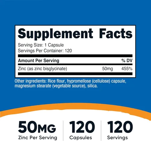 Miniatura 2 de Nutricost Bisglicinato de zinc (50 mg) 120 cápsulas veganas, sin OMG, suplemento sin gluten