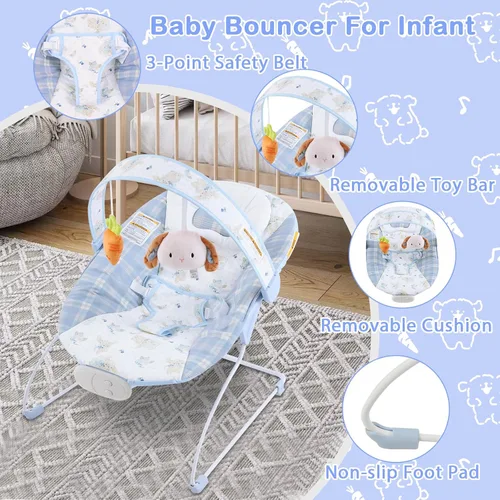 Miniatura 9 de Bouncer para bebés, asiento hinchable para bebés con música y vibraciones, balancín portátil para recién nacidos