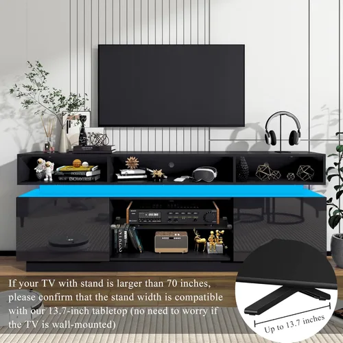 Miniatura 8 de chartustriable Soporte de TV LED para TV de 80 pulgadas, centro de entretenimiento alto moderno con tomas de corriente, soporte de TV de alto