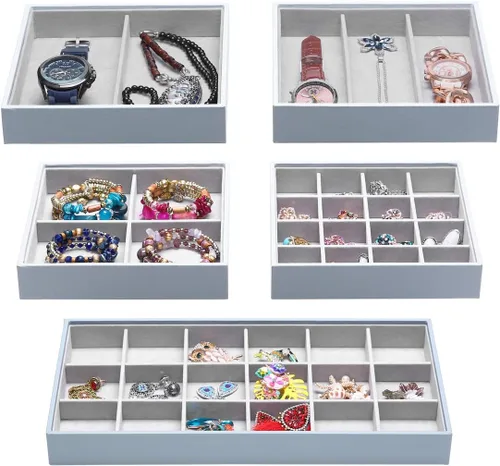 Miniatura 21 de Bandejas mágicas apilables para joyas, organizador de cajones de armario para accesorios, gadgets y cosméticos, caja de almacenamiento