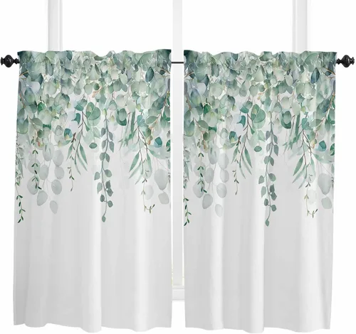 Miniatura 16 de Cenefas para ventanas, tarro de algodón con bolsillo para barra de cortina de cocina, cenefas de 54 x 18 pulgadas, cortinas cortas para ventana