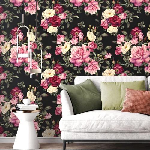 Miniatura 2 de Wallercity Papel Tapiz Floral Vintage Despegar y Pegar Papel Tapiz de Rosa Peonía Gabinetes Mesa Superior Papeles Tapiz Impermeable Removible