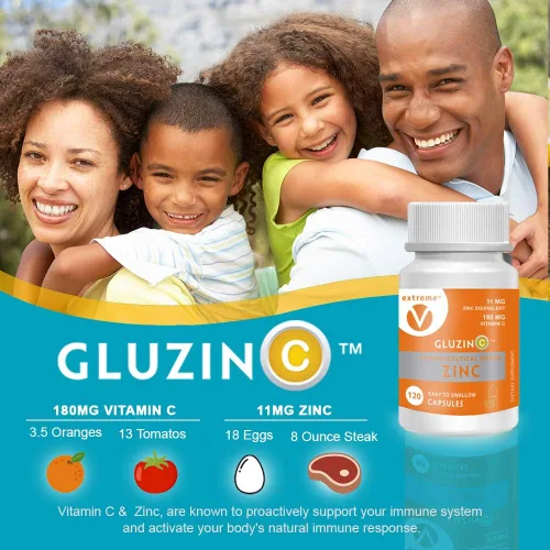 Miniatura 5 de GluzinC - Aumento de la inmunidad diaria de dosis más baja para sensibilidad de zinc 11MG grado farmacéutico Zinc Plus 180MG Vitamina C