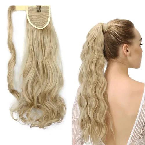 Miniatura 14 de Extensión de cola de caballo de 18 pulgadas para mujer, 3.53 onzas, fibra sintética natural japonesa resistente al calor, color negro azabache #1