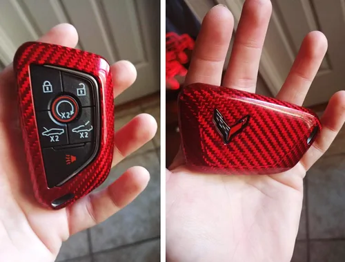 Miniatura 7 de iJDMTOY Funda para llavero de fibra de carbono color rojo brillante, compatible con Chevrolet 2020 en adelante C8 Corvette Stingray Smart Key