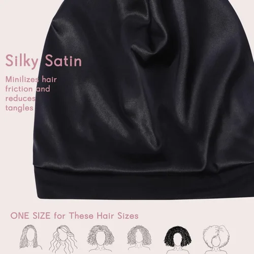 Miniatura 4 de Hat Hut Gorro de satén de seda para el cabello, gorro de dormir para cabello rizado, gorro ajustable con forro de seda con orejas