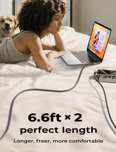 Miniatura 7 de AINOPE Cable USB C a USB C de 240W (6.6 pies, paquete de 2, USB C Chubby) Cable de carga rápida USB C a USB C, cable cargador USB C en ángulo recto