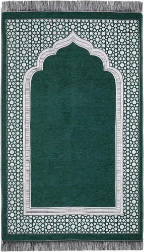 Miniatura 5 de Alfombra de oración islámica elegante con patrón de mezquita fina, manta portátil musulmana Ramadán Eid, alfombra de regalo turca, color negro, 1