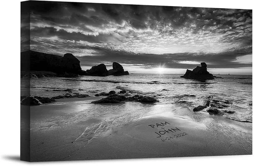 Miniatura 19 de Corazón y corazón en hermoso amanecer fotos personalizadas únicas o impresiones en lienzo con nombres de pareja y fecha especial en la playa, regalo