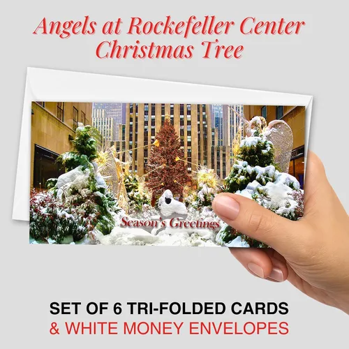 Miniatura 2 de Angels At Rockefeller Center NYC - Juego de 6 tarjeteros de Navidad con sobres blancos - Season's Greetings Holiday Tri-Fold Cash, cheques