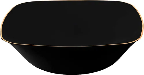 Miniatura 3 de Tazones de sopa cuadrados de plástico negro orgánicos para fiestas con borde dorado, vajilla desechable elegante, platos de 16 oz, paquete de 32
