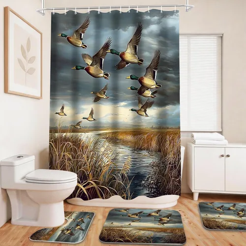 Miniatura 7 de Cool Modern - Juego de portaaviones para niños con cortina de ducha náutica militar y alfombras de 20 x 31 pulgadas, accesorios de baño, decoración
