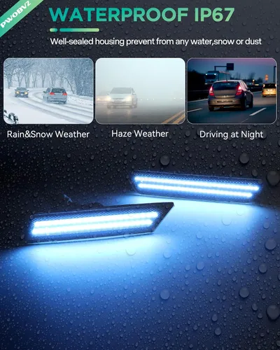 Miniatura 7 de Luz de Marcador Lateral Azul Compatible para 5ta Generación Chevy Camaro 2010 2011 2012 2013 2014 2015, Luces de Parachoques Delanteras y Traseras
