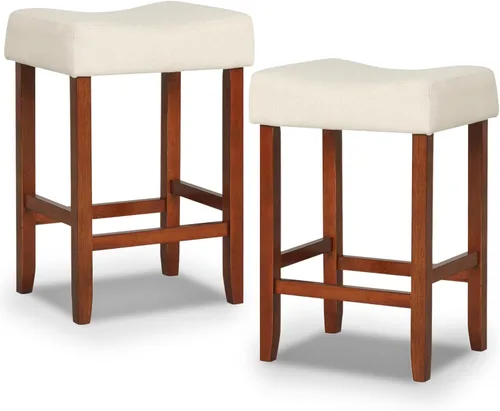 Miniatura 10 de COSTWAY Juego de 2 taburetes de madera sin respaldo de 29.5 pulgadas con borde de cabeza de clavo, marco de madera de goma, reposapiés, carga máxima