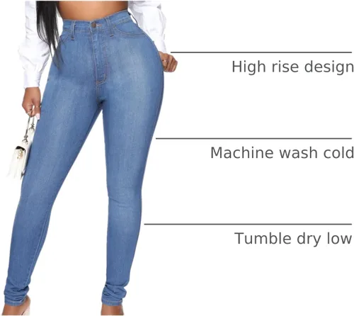 Miniatura 66 de KUNMI - Pantalones de mezclilla clásicos de cintura alta para mujer, elásticos, con efecto de levantamiento de glúteos, ajustados