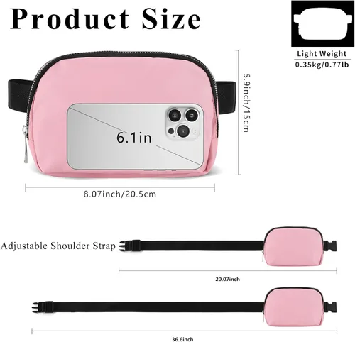 Miniatura 3 de SINNO Riñoneras para mujeres y hombres, riñoneras de moda con correa ajustable, Rosa (4 bolsillos con cremallera)