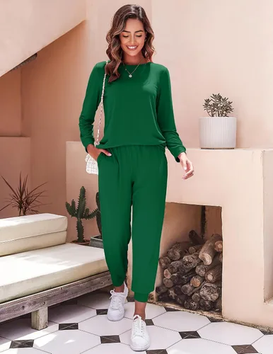 Miniatura 134 de Ekouaer Conjunto de pijama de manga larga para mujer, ropa de dormir suave con cuello redondo y bolsillos