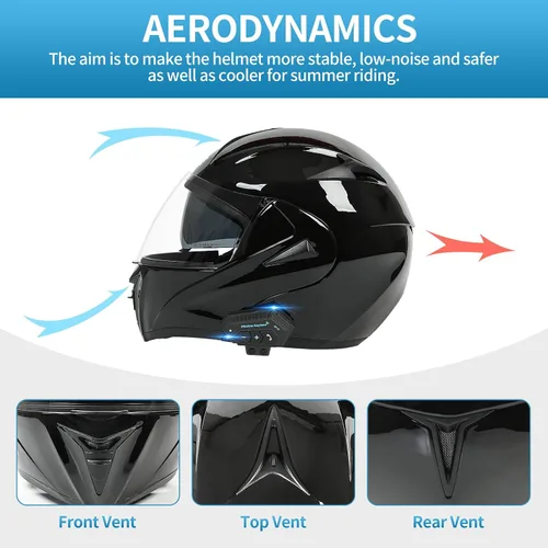 Miniatura 4 de Casco modular Bluetooth para motocicleta, aprobado por DOT, doble visera completa, abatible, Bluetooth, casco de motocicleta integrado para adultos