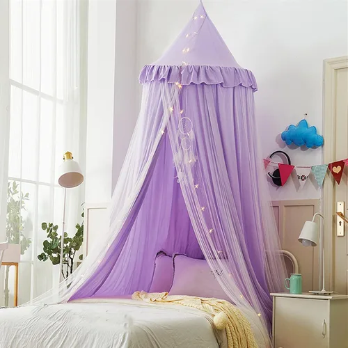 Miniatura 10 de VETHIN Dosel de cama para niñas, Princesa Cúpula Redonda de Ensueño Mosquitera Ropa de Cama Habitación de Niñas Castillo Tienda de Juego Colgante
