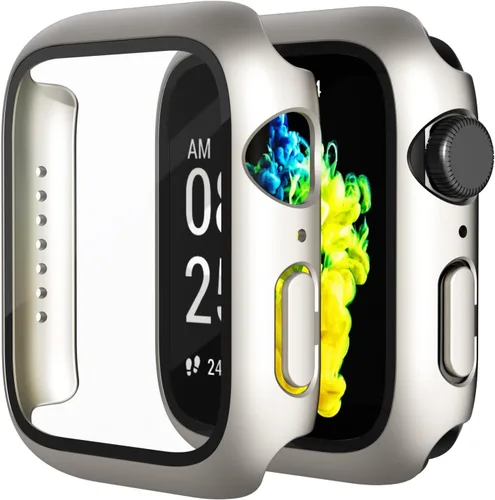 Miniatura 14 de Paquete de 2 fundas de vidrio templado compatibles con Apple Watch, protector de pantalla de policarbonato duro, protección general ligera contra