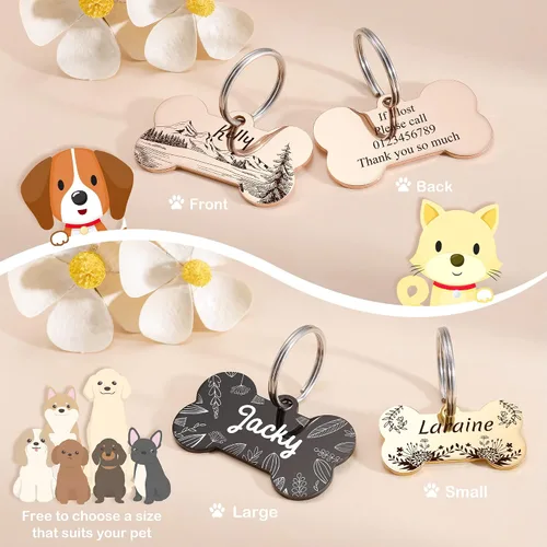 Miniatura 5 de GISUERY - Etiquetas para perros grabadas para mascotas, de acero inoxidable, identificación de mascotas, grabado de doble cara, personalizable con 9