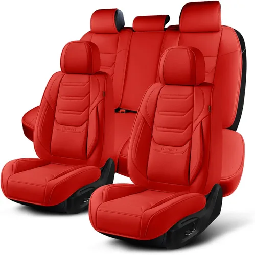 Miniatura 8 de TIEHESYT Fundas de asiento delantero de automóvil color rosa, par de fundas de cuero transpirable para asientos delanteros y reposacabezas, funda