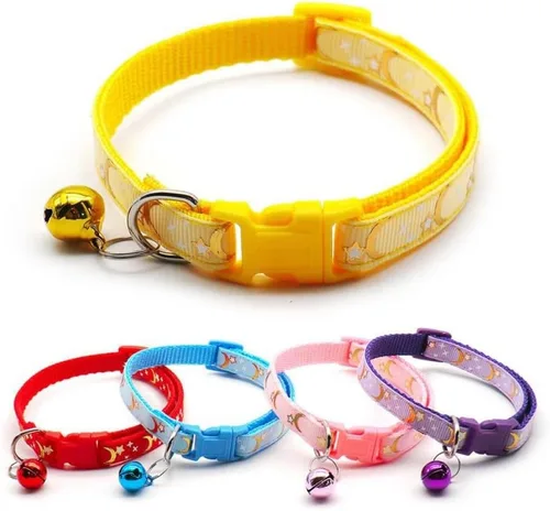 Miniatura 2 de Collar reflectante para gato, 5 collares de gato separables con lunas de campana, estrellas, lindo gatito, ajustable, de 7.5 a 12.5 pulgadas