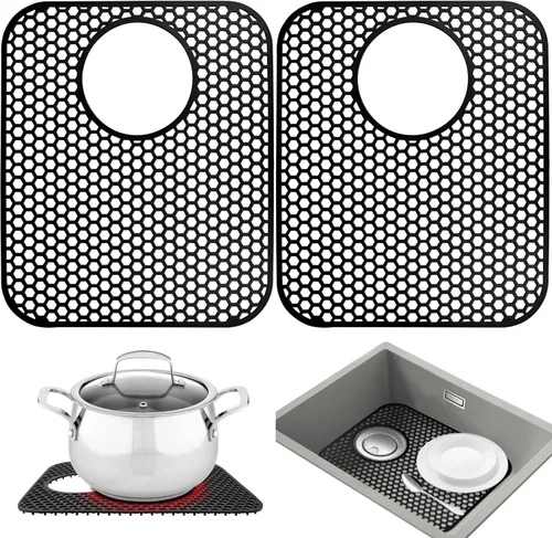 Protectores de fregadero para fregadero de cocina, 2 alfombrillas de cocina de silicona de 13.58"x11.6", protector inferior antideslizante 13.58"x