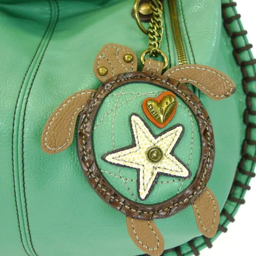 Miniatura 5 de Chala Bolsos de mano, estilo casual, suave, grande hombro o bolso cruzado con llavero, color verde azulado, Búho