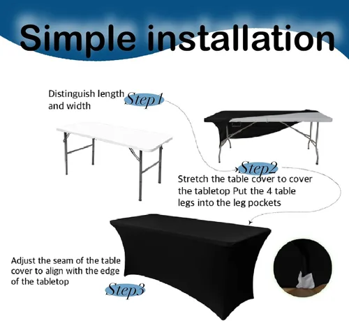 Miniatura 4 de Fundas de Mesa de Spandex Negro para Mesas de 6 Pies - Protector de Mantel Rectangular Universal Ajustado Elástico de 6 Pies, Lavable y Resistente a