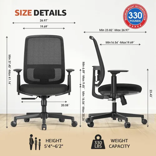 Miniatura 2 de ErgoSift Silla de oficina M1 ergonómica, sillas de escritorio de oficina de malla para el hogar con soporte lumbar ajustable, cómoda silla