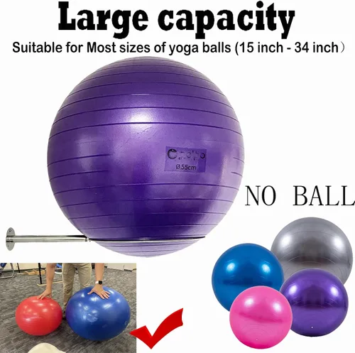 Miniatura 3 de Soporte de bola de ejercicio de acero inoxidable montado en la pared, estante resistente para pelotas de yoga, soporte de exhibición de bolas