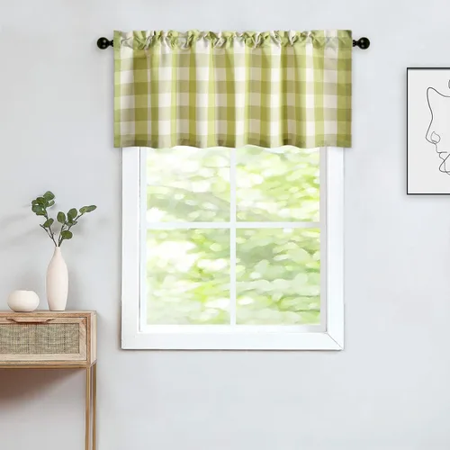 Miniatura 37 de VOGOL Cenefa de cuadros marrón con textura de lino para dormitorio, sala de estar, diseño de bolsillo para barra, fácil de colgar, 52 x 12 pulgadas