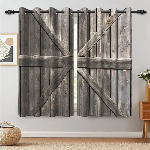 Miniatura 80 de Cortinas rústicas para ventana de puerta de granero, puerta de madera gris, puerta de garaje, tratamiento de ventana para sala de estar, dormitorio