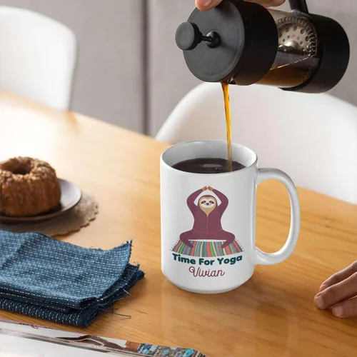 Miniatura 4 de Taza de café personalizada con nombre para yoga, taza de té de yoga con divertido diseño de perezoso, taza de inspiración para yoga y amantes