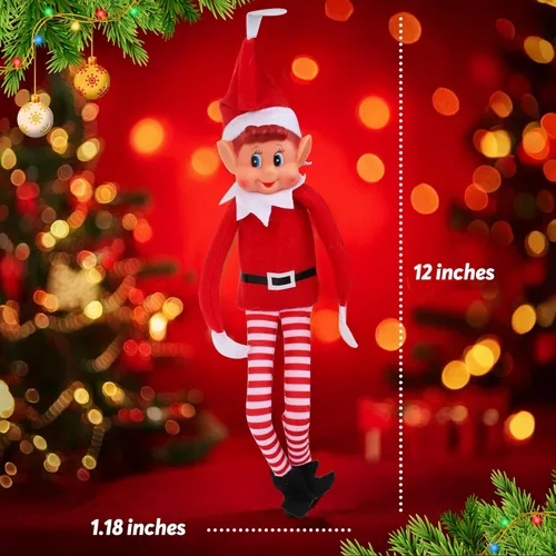 Miniatura 3 de Elfo de Navidad portándose mal de peluche Muñeca de elfo travieso de Navidad para niños de cuerpo flexible y largo 30,5 cm Blanco