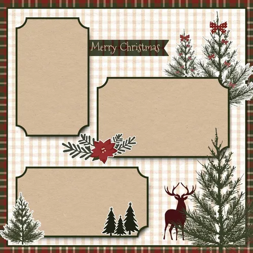 Miniatura 6 de Whaline 24 hojas de papel con patrón de Navidad, papel de cuadros para bosque, papel especial para álbum de recortes, doble cara, para manualidades