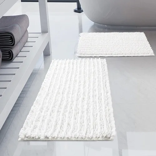 Miniatura 12 de Juego de 2 alfombras de baño de felpilla de lujo, parte inferior de goma termofusible gruesa, antideslizantes, alfombras de baño de secado rápido