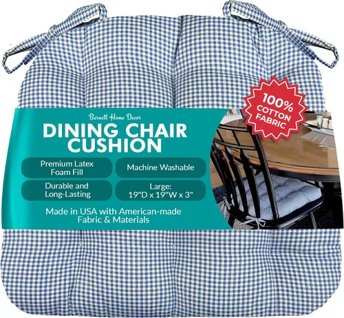Miniatura 8 de Barnett Home Decor Ticking Stripe Berlin Blue - Almohadilla para silla de comedor con lazos, tamaño mediano 18, relleno de espuma de látex, lavable