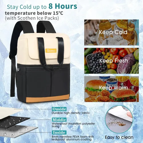 Miniatura 4 de Scothen Mochila Enfriadora con Doble Cubierta y 12 Paquetes de Hielo - Mantiene 36 Latas Frías por Hasta 24 Horas - Mochila Enfriadora Aislada