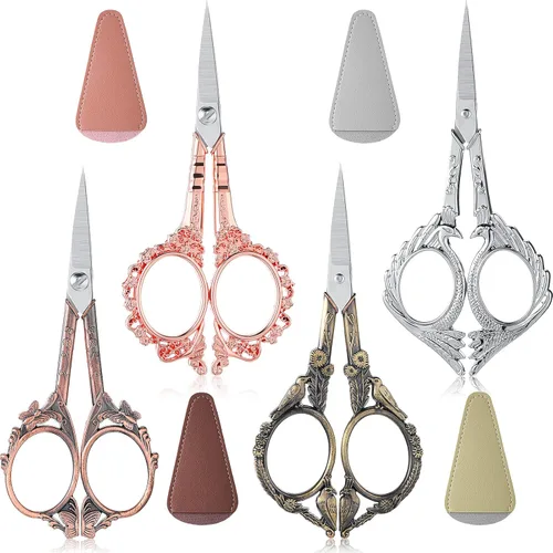 Zhehao Tijeras de bordado de costura con cubierta de cuero artificial, tijeras de bordado vintage de acero inoxidable para manualidades,