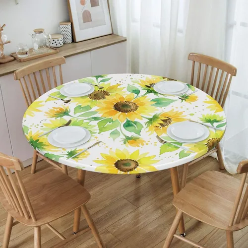 Miniatura 25 de Futterya Decorative Round Tablecloth Fitted Elastic Waterproof Table Cloth Cover Stretch Table Pad Cover for Parties Weddings Banquet Outdoor Events