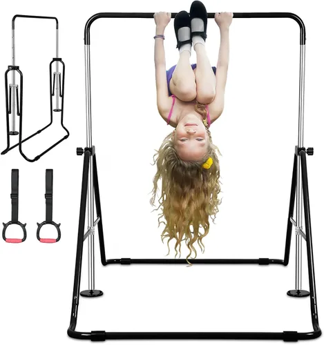 Expandable Gymnastics Bars with Ring, Adjustable Height Gymnastic Horizontal Bars, Gym Junior Training Bar Children Folding Training Monkey Bars for