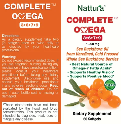 Miniatura 3 de Nattura Omega 3-6-7-9 completo aceite de espino cerval de mar puro, calidad europea, de bayas silvestres de espino cerval de mar entero prensadas
