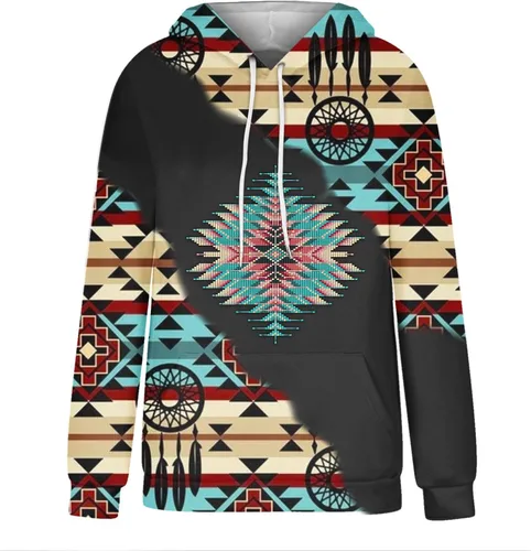 Miniatura 16 de Sudaderas con capucha azteca occidental para mujer, sudaderas de manga larga con gráficos vintage, camisetas de vaquera, ropa 2023