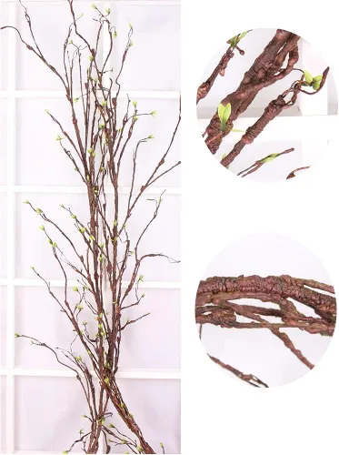 Miniatura 2 de 300cm/118in colgante de pared artificial de cerezo ramas tronco flexible ramitas ratán liana plantas falsas para el hogar, boda, jardín, habitación