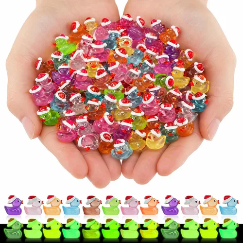 Miniatura 11 de 160 piezas de mini patos de resina navideños, patos diminutos con sombrero de hada de Santa, paisaje miniatura micro, decoración de jardín y casa
