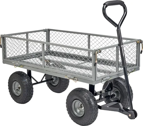 Corona Carro de metal para paisajismo, capacidad de 400 libras, lados plegables, neumáticos de 10 pulgadas para patio, jardinería, corteza,