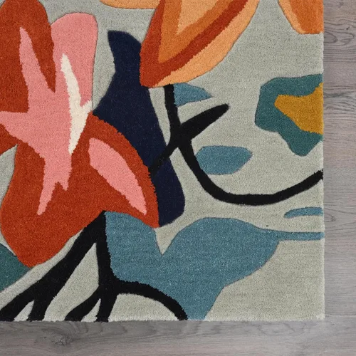 Miniatura 6 de Restoration and Renovation Alfombra de lana floral copetuda a mano Diseño moderno de flores coloridas, alfombra gruesa y suave para sala de estar